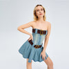 Retro Denim Word Collar Tube Top Dress, Big Waist Band Slim -hot Girl Short Skirt