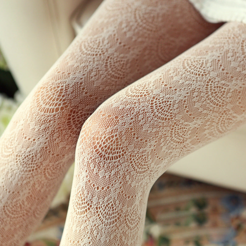 White Pantyhose Mesh Jacquard Stockings Children Pure Basic Stockings