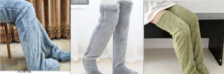 Over Knee High Fuzzy Long Socks Winter Warm Cold Leg Knee Joint Cold-proof Stockings Home Floor Sleeping Socks