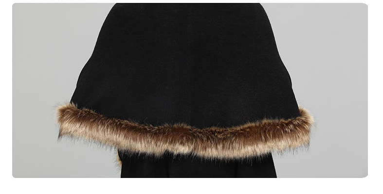 Faux Fur Collar Knitted Shawl Coat Mid-length