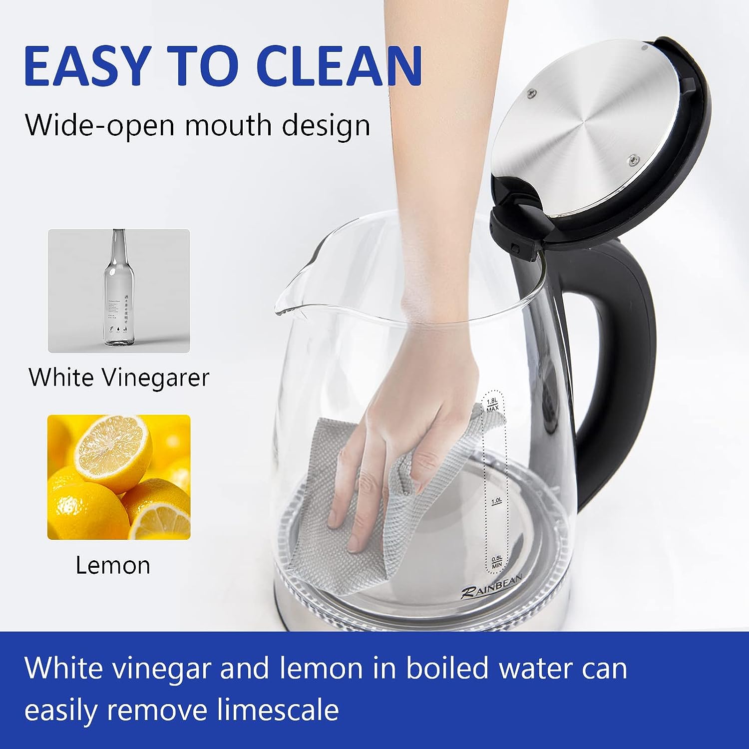 Water Boiler, 1.8L Electric Boiler With LED Light, Auto Shut-Off & Boil Dry Protection