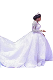 Wedding Dress Long Sleeves Round Neck Big Tail Tutu Skirt