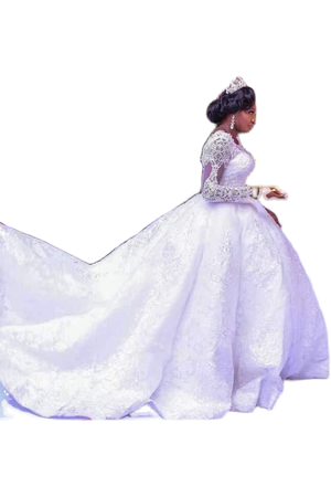 Wedding Dress Long Sleeves Round Neck Big Tail Tutu Skirt