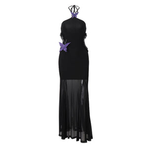 Off-shoulder Halter Butterfly Decoration Slim Fit Holiday Dress Women