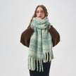 Women's White And Green Plaid Scarf