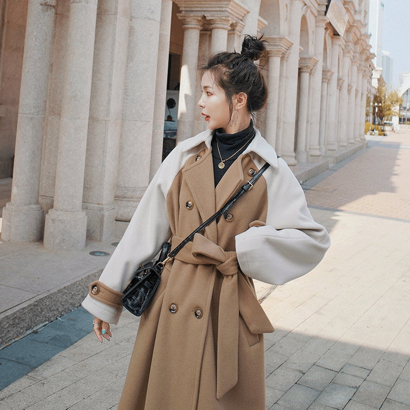 Coat Mid-length Stitching Woolen Coat