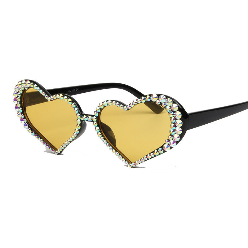 European And American New Peach Heart Diamond Sunglasses Female Cute Cat Eye Heart Shape