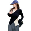 Plus Size Fat Autumn And Winter Contrast Color V-neck Sweater Women