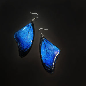 Blue Butterfly Wing Stud Earrings Long