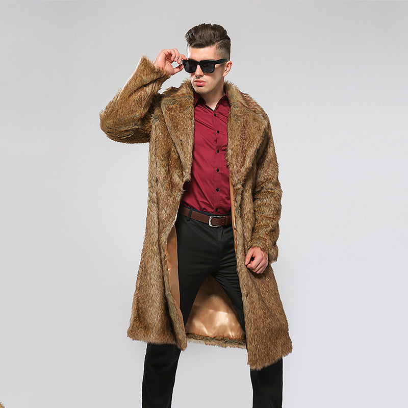 Men's Large Long Trench Coat Artificial Fox Fur Warm Coat