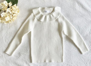 Kids Knitted Pullover Girls Long Sleeve Knit Lace Sweater