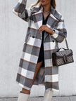 Checked Mid-length Coat Lapel Tie Woolen Coat