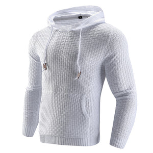 Men Hooded Sweater Solid Color Plaid Hoodies Male Elastic Hoodie