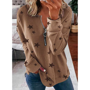 Star Print Long Sleeve Pullover Women's Sweatshirt