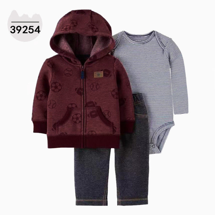 Hooded Long Sleeve Jacket Bodysuit Three Piece Kids' Suit