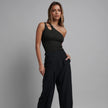 Women's single shoulder threaded knit tight jumpsuit