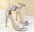 Satin  stiletto platform high heels with buckled sandals