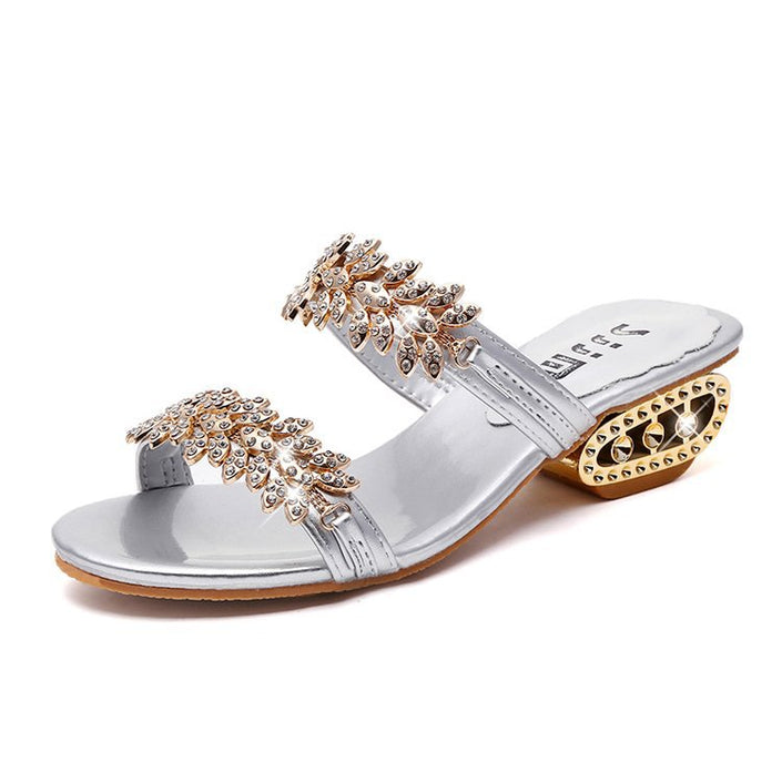 Rhinestone non-slip mid-heeled sandals