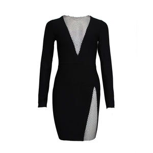 Net Diamond Ladies Party Long-sleeved Bandage Slim Dress