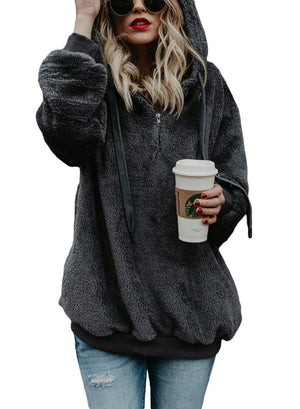 long-sleeved hooded solid color sweater