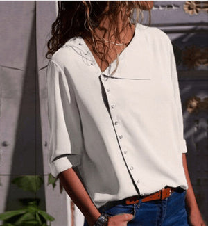 Irregular Oblique Collar Long-sleeved Blouse Shirt