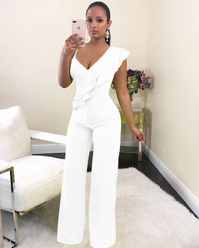 Women shoulder ruffled jumpsuit