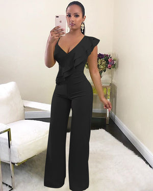 Women shoulder ruffled jumpsuit