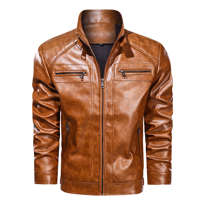 Men Leather Jacket Motorcycle Turn-down PU Solid Casual Men Coats