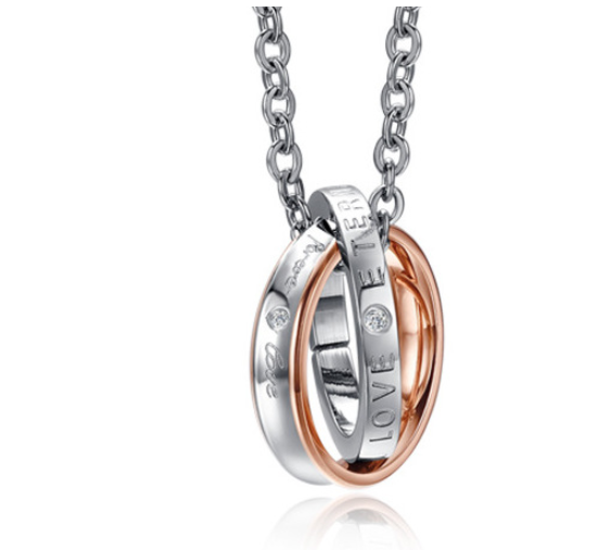 Double circle pendant men and women couple jewelry Zircon titanium steel pendant