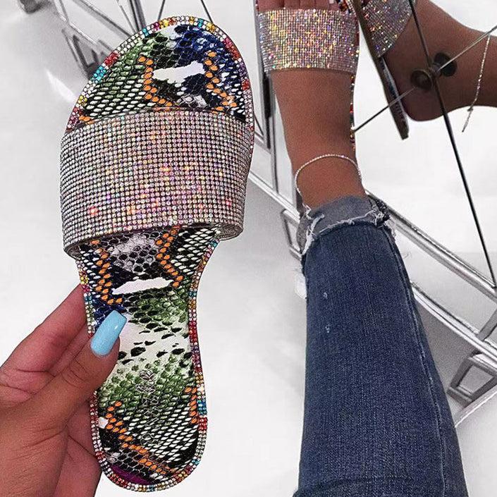 Snake-print multicolor sandals and slippers