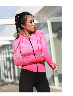 Zipper hooded Women's Yoga Shirts Long Sleeve Yoga Top Sportswear Quick Dry Tracksuit Women Running Jacket