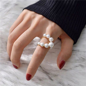 Fashion Big Geometric Pearl Paved Rings for Women