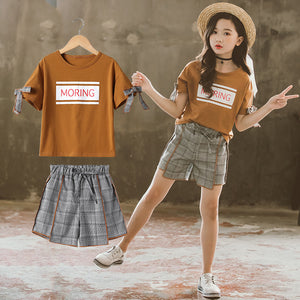 Check Short Sleeve Shorts Kids Set