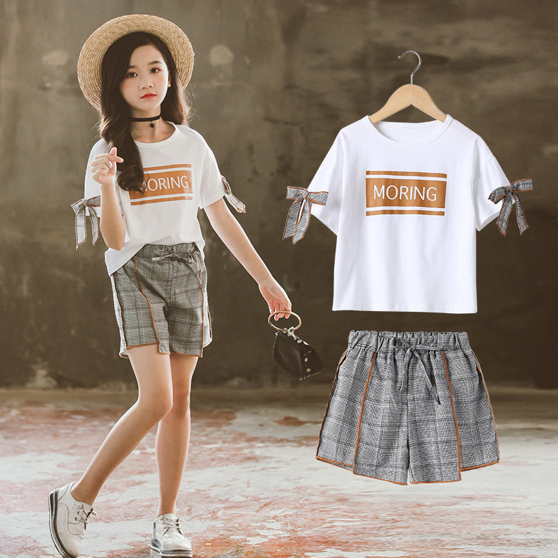 Check Short Sleeve Shorts Kids Set