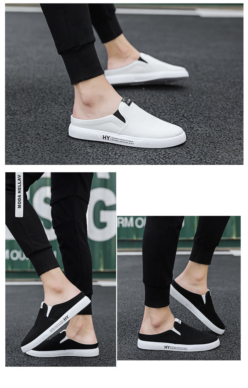 Heelless lazy Shoes Korean Style Trendy One-Foot Toe Canvas Half-Support Shoes