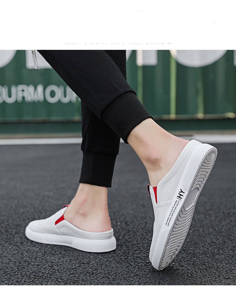 Heelless lazy Shoes Korean Style Trendy One-Foot Toe Canvas Half-Support Shoes