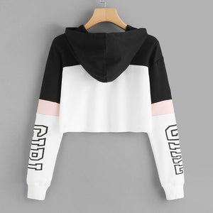 Crop Top Hoodie  Sweatshirt Hoodies Women Patchwork Lett