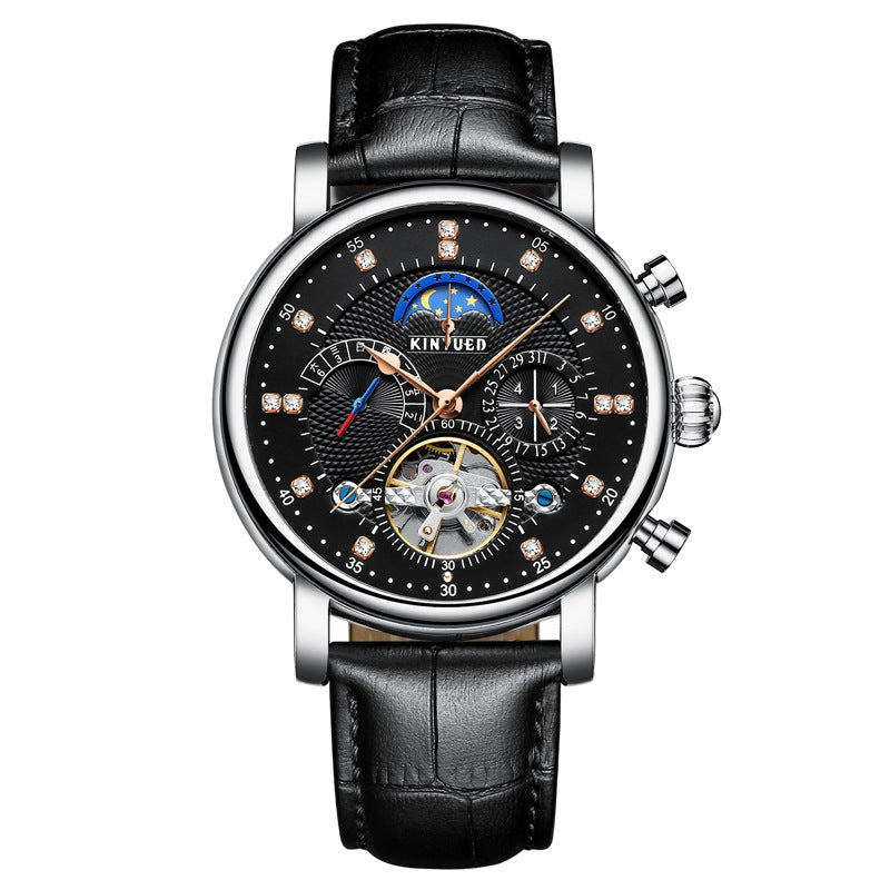 Automatic Fashion Leather Diamond Star Men's Tourbillon Hollow Mechanical Watch