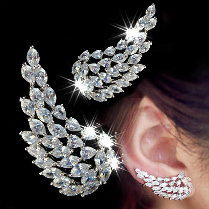 Brilliant Cubic Zirconia Angel Wings Stud Earrings For Women Girls Fashion White Gold Color Wedding Jewelry