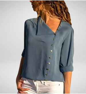 Irregular Oblique Collar Long-sleeved Blouse Shirt