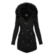 Women's Solid Colorfur Collar Hooded Mid-length Warm Cotton Coat