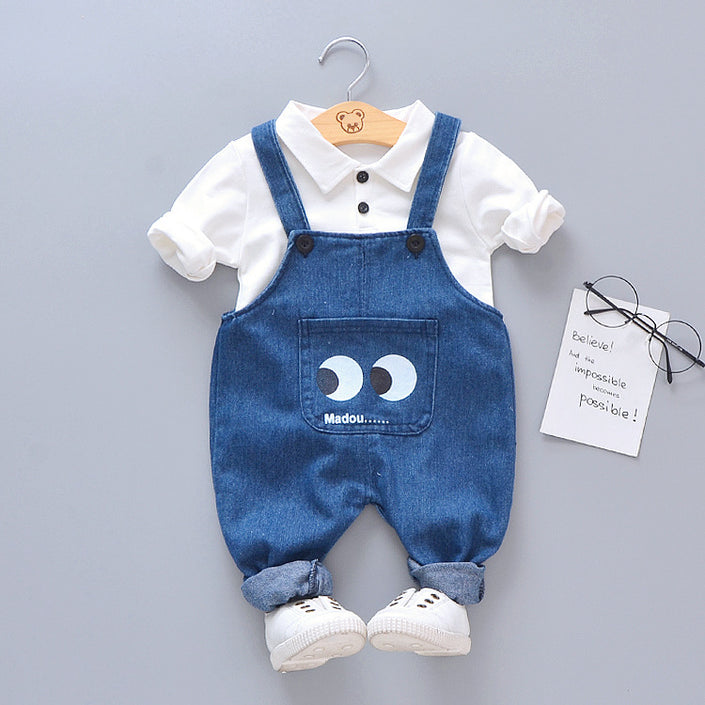 Striped Big Eyes Overalls Shirt T-shirt Kids Suit