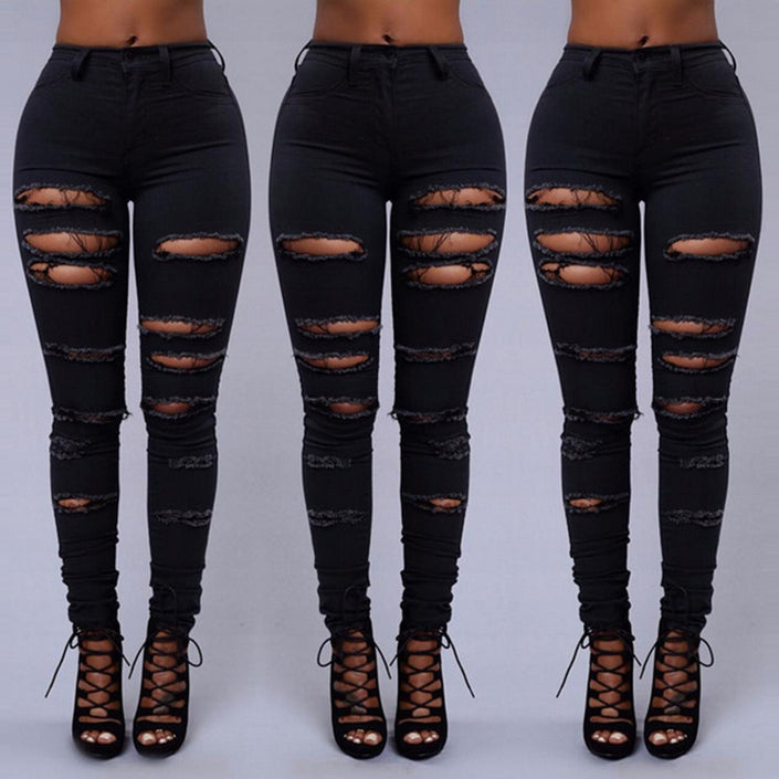 High Quality Women Casual Hole Jeans Denim Jeans