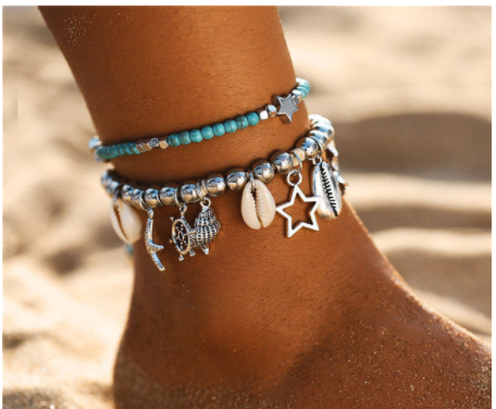 Yoga Anklet Turtle Bracelet Beach Pendant Starfish Pearl Retro Turtle Anklet