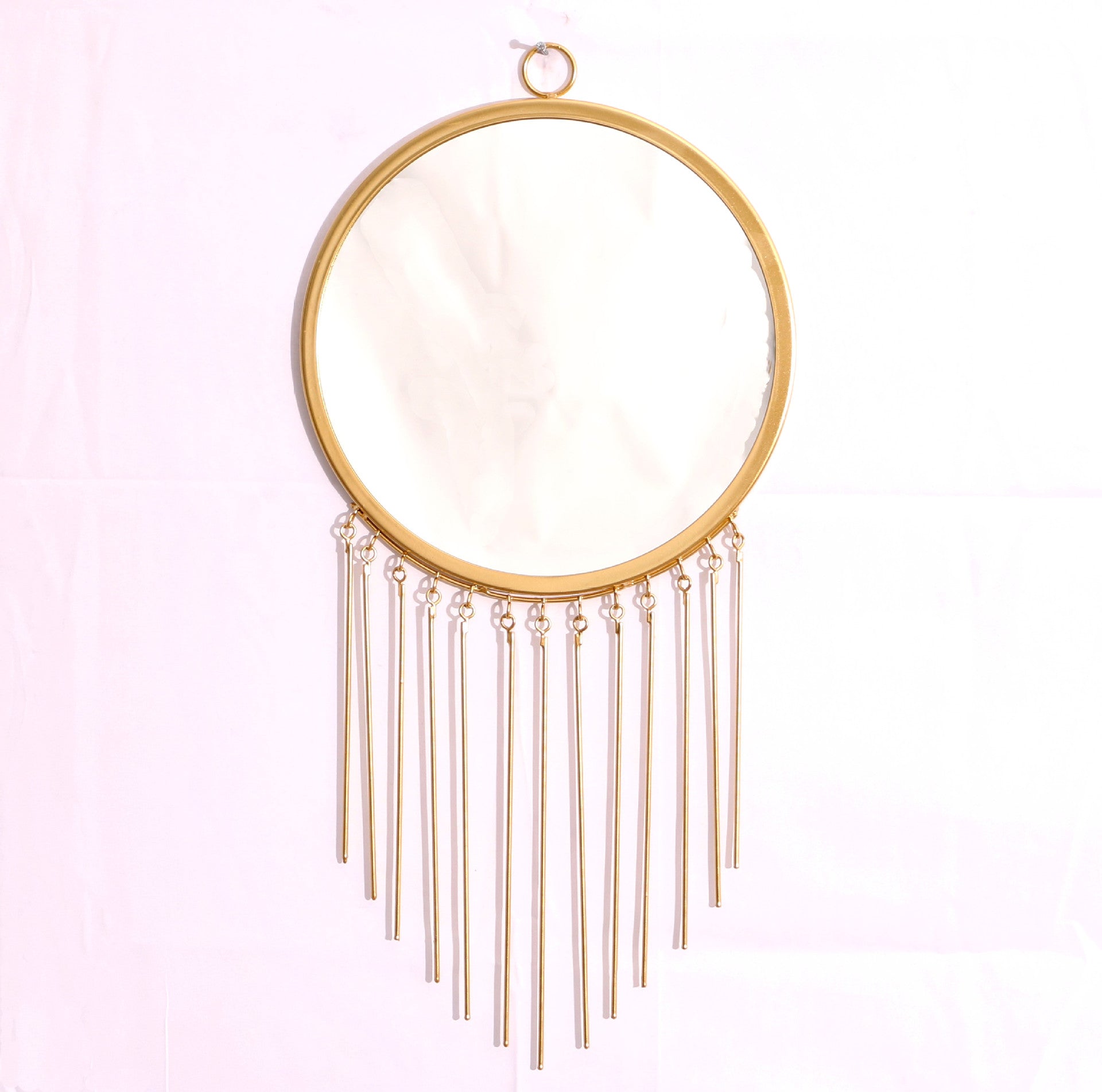 Wrought Iron Round Frame Decorative Wall-Mounted Mirror Gold Leaf Wall-Mounted Mirror