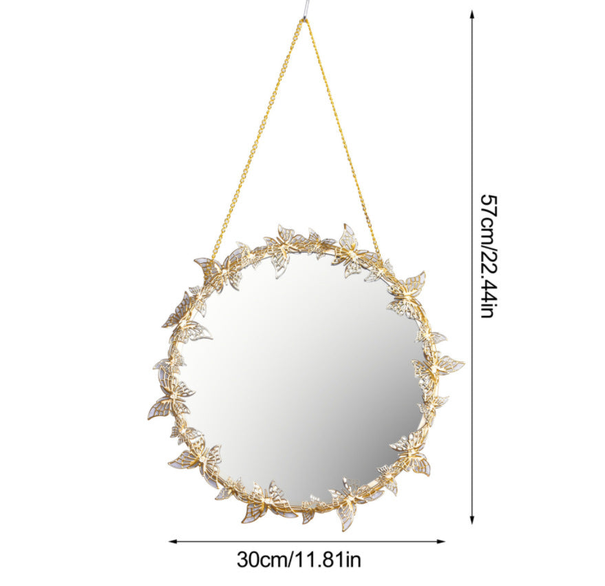 Wrought Iron Round Frame Decorative Wall-Mounted Mirror Gold Leaf Wall-Mounted Mirror