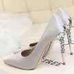 Female host bridesmaid stiletto pointed wedding shoes