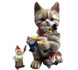 Cats Eat Dwarfs Statue Garden Ornament Art Resin Craft Landscaping Yard Sculptures Decoration For Home Garden