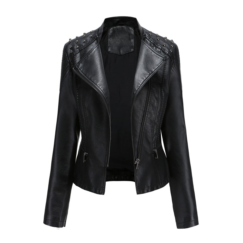 New Slim Women'S Leather Jacket Women'S Slim Thin Jacket Ladies Motorcycle Suit