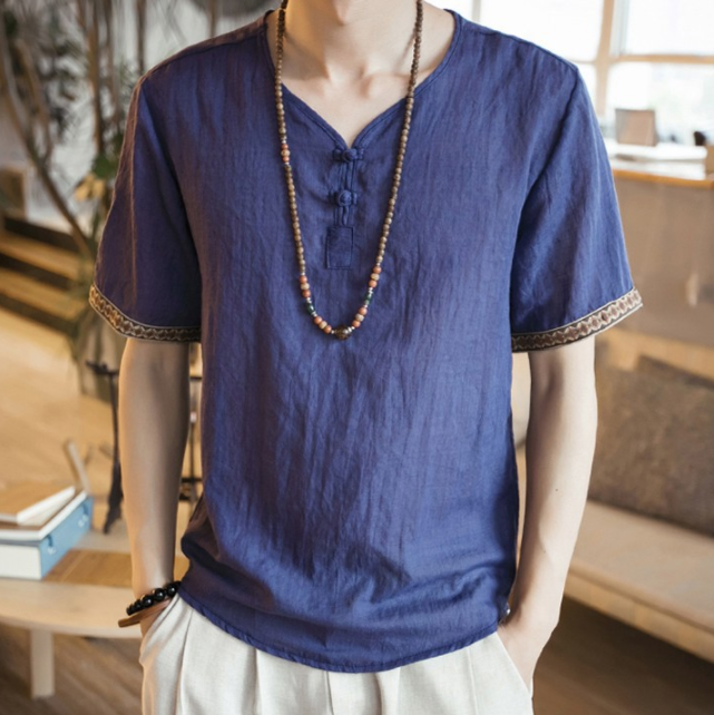 short sleeves Thin section linen casual large size short sleeve men's cotton and linen T-shirt